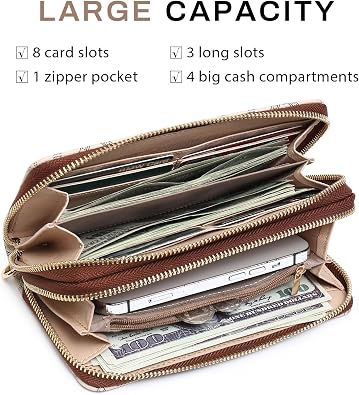 Dasein RFID Blocking Wallet Purse for Women Large Capacity Wristlet Clutch Bag Multi Card Holder Phone Case with Wrist Strap
