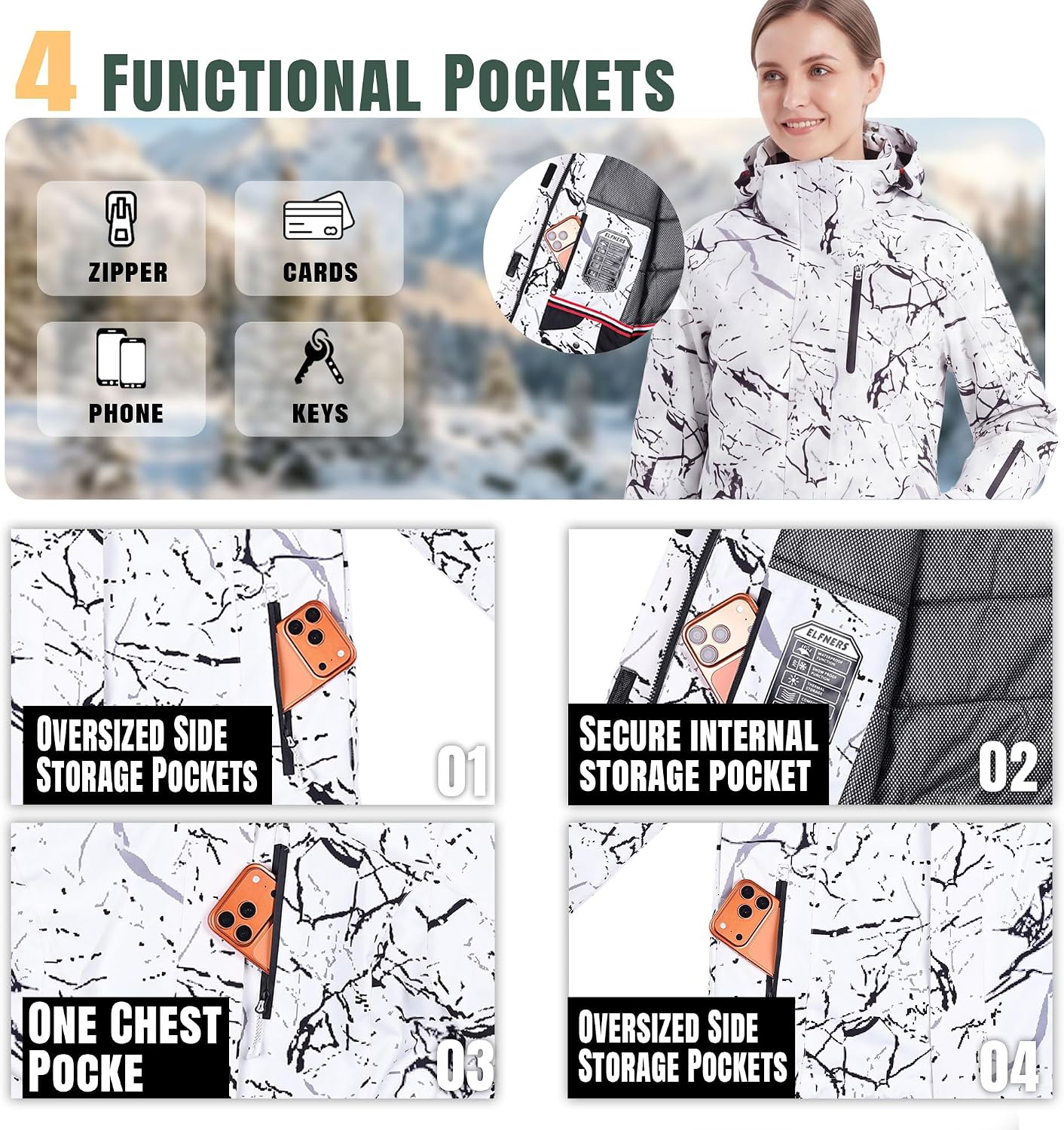 Women’s Ski Suit with Heat-Reflective Lining, Warm Waterproof Windproof Jacket and Pants Set