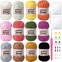 12 Pack Chenille Velvet Yarn - Baby Yarn for Crocheting Soft - Amigurumi Yarn Set with 600g787yd Crochet Yarn Crochet HookStitch MarkersFluffy StuffingAccessories C