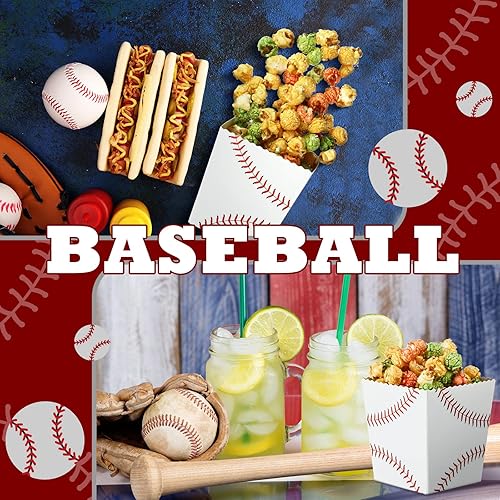 Miniatura 3 de 50 cajas de palomitas de maíz de béisbol, cubos de cartón de papel, bolsas de palomitas de maíz con estampado de béisbol, contenedores para