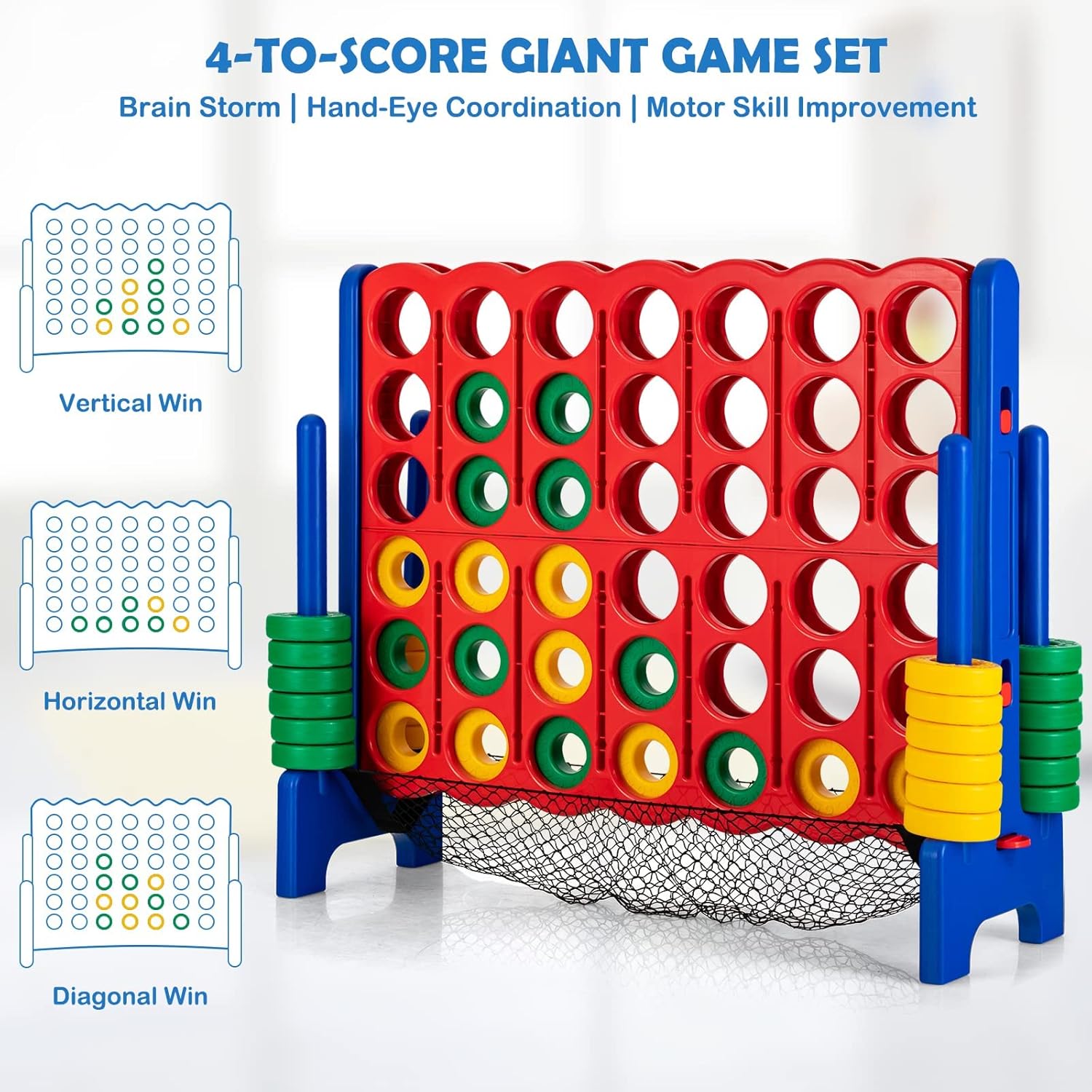Costzon Giant 4-in-A-Row, Jumbo 4-to-Score Giant Games for Kids & Adults, Indoor Outdoor Party Family Connect Plastic Game, 4 Feet Wide by 3.5 Feet Tall w/42 Jumbo Rings & Quick-Release Slider