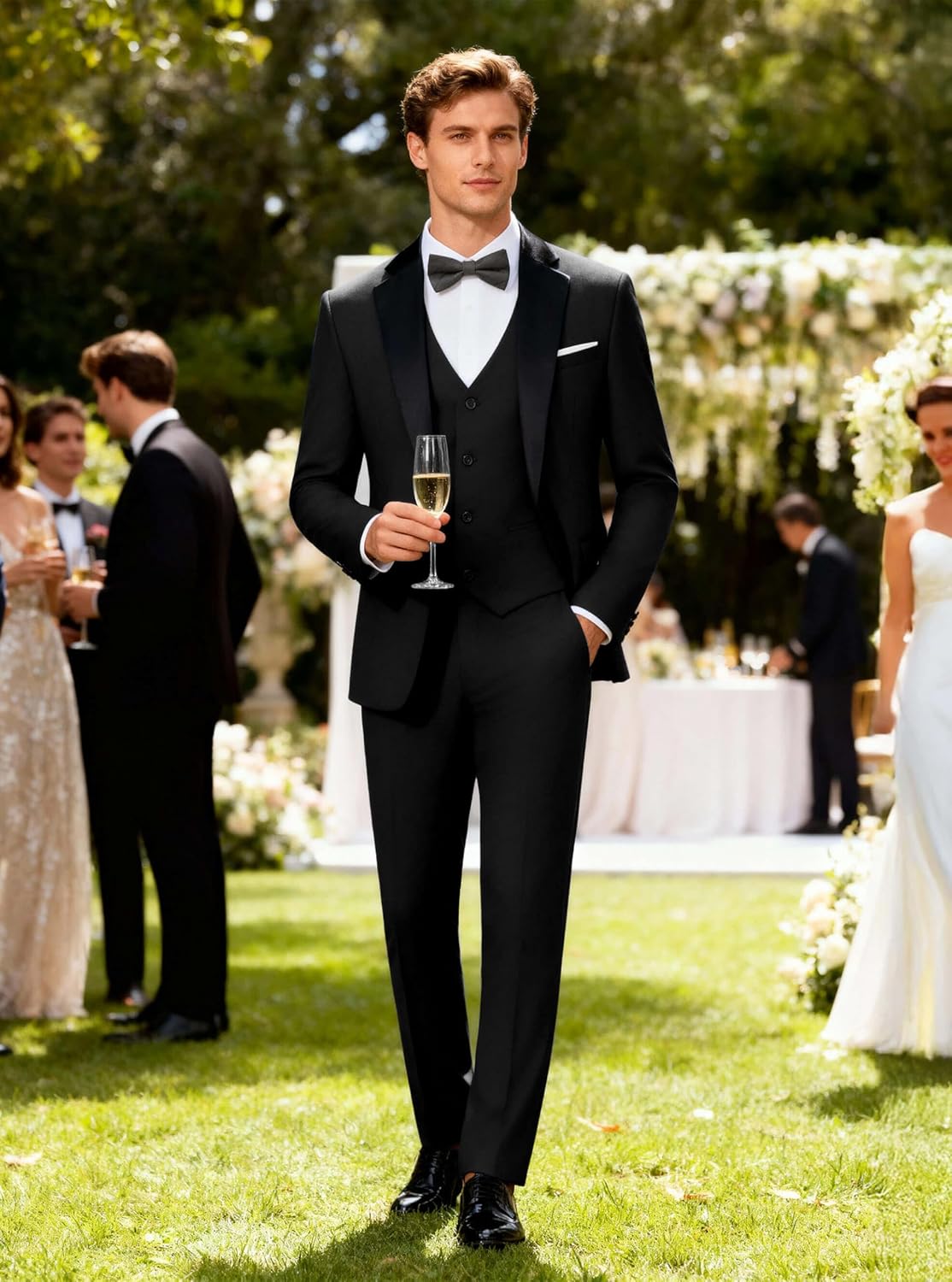 WULFUL Men's 3 Piece Suits Slim Fit Tuxedo Suit Set One Button Shawl Lapel Blazer Jacket Vest Pants Set for Prom, Business - Image 4