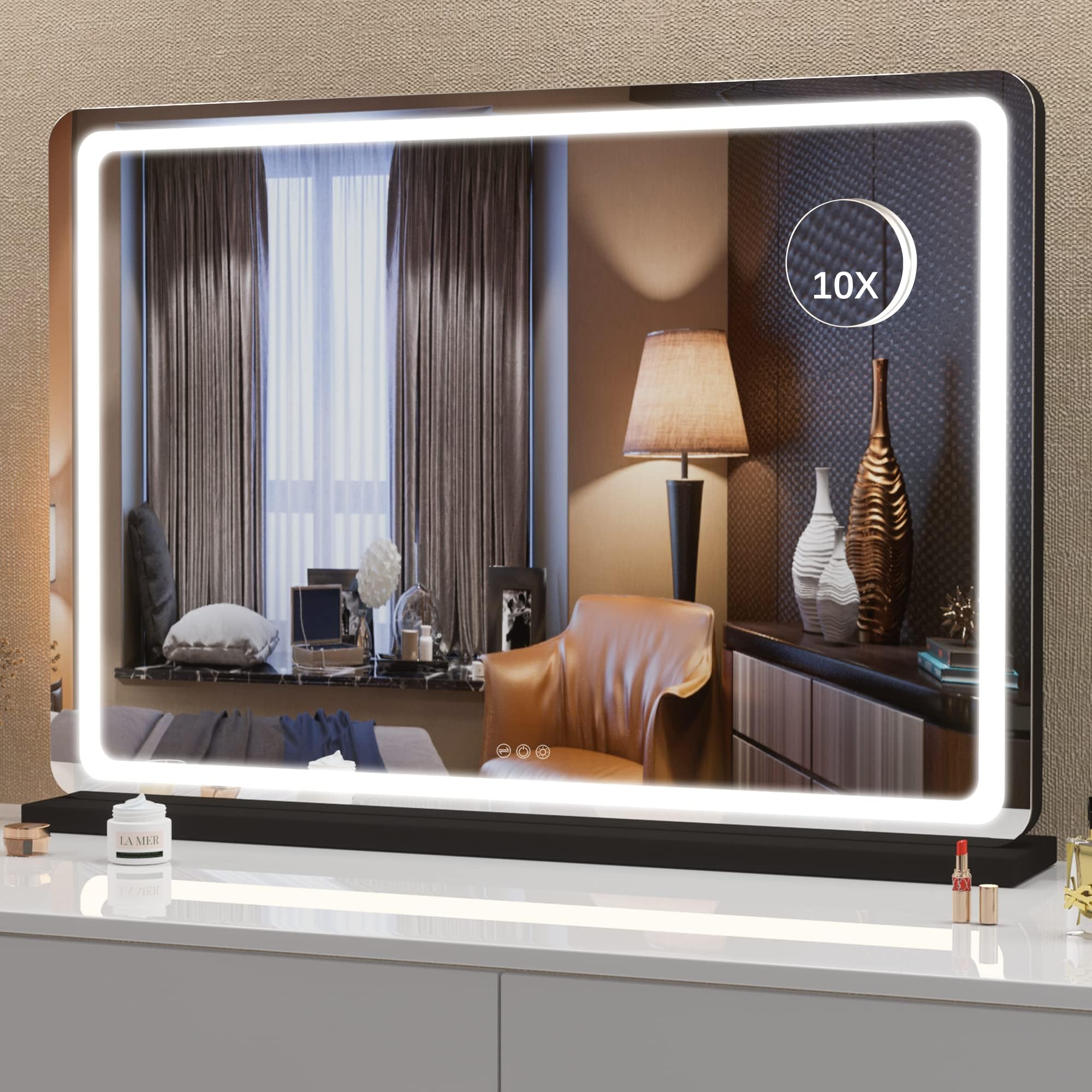 Hasipu Vanity Mirror with Lights, 80 x 55cm LED Makeup Mirror, Lighted Make up Mirrors with Dimmable 3 Modes, Touch Screen Control Vanity Mirrors Square White — image 1