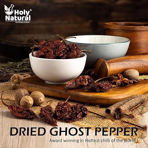 Miniatura 3 de Ghost Pepper Chili Entero (Bhut Jolokia Chili/Ghost Pepper Pod) – 2.5 oz/71 g, 100% puro, ahumado, picante y picante del mundo, añade un sabor