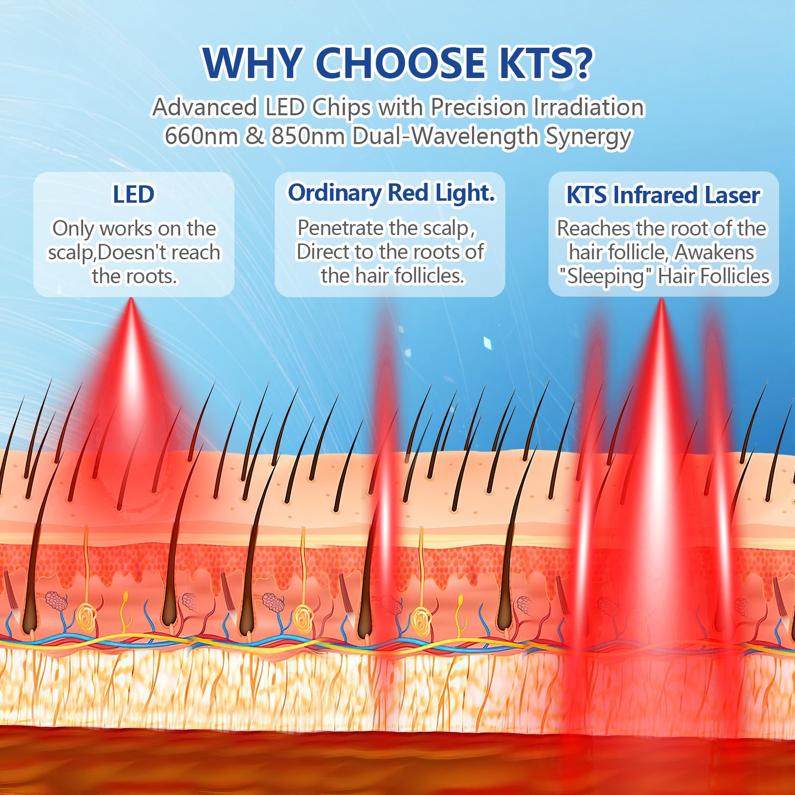 KTS LED Haarwachstum Kappe,620nm Rotlicht&460nm Blaulicht Duales Lichtspektrum,Hair Growth Cap für Frauen/Männer,Abnehmbarer Silikon-Innenkappe,Komfortable Haarpflege für Zuhause
