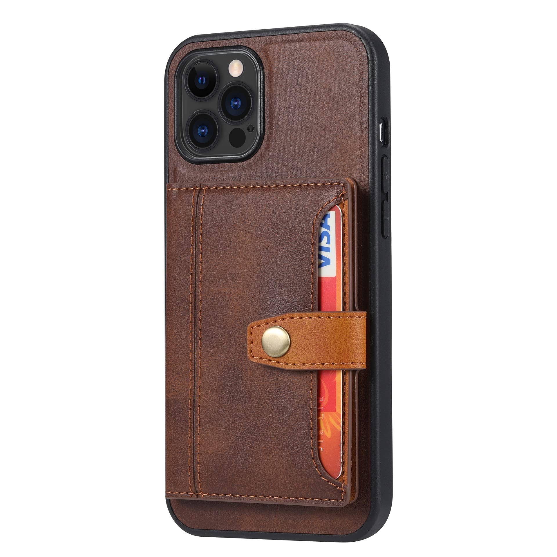 Skórzane etui do iPhone 14 Pro Max/14 Plus/14 Pro/14, smukłe etui ochronne, magnetyczne etui z klapką 2 w 1 z kieszenią na karty, brązowe, 35 cm