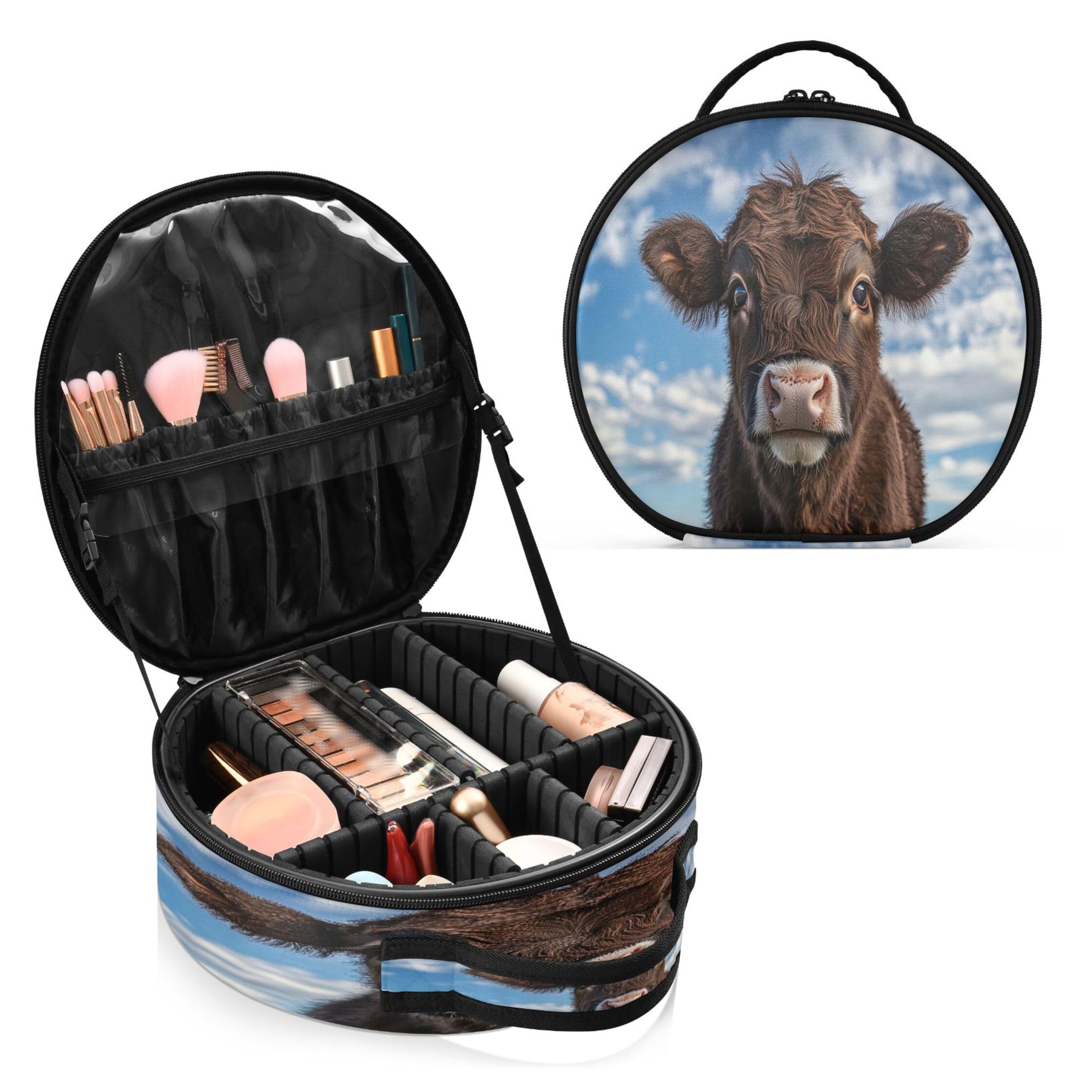 Takiito Cow Travel Makeup Case Portable Makeup Box Artist Cosmetic Case Organizer With Adjustable Dividers