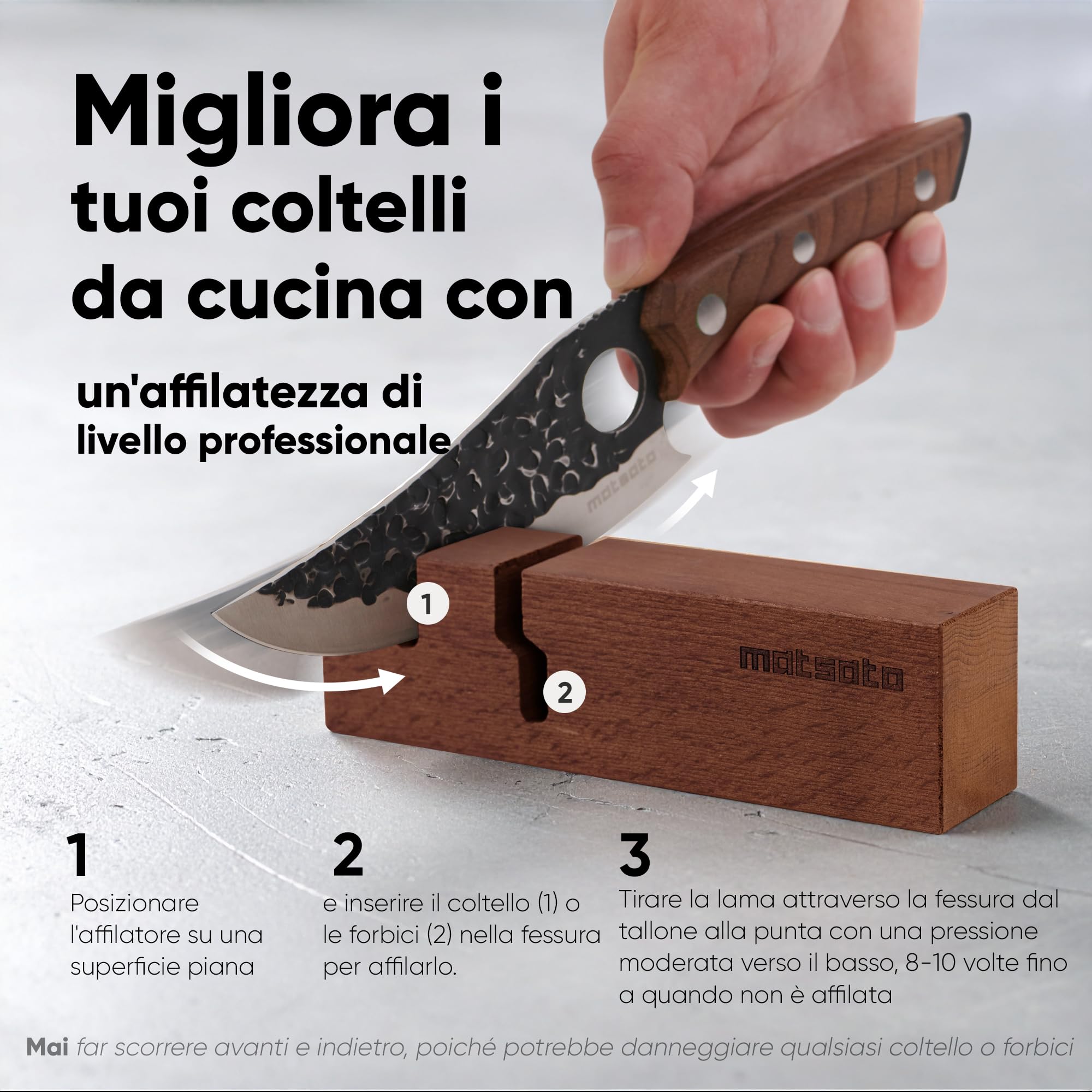 Matsato Affilacoltelli Professionale 2 in 1 - Affila Coltelli Manuale per Coltelli da Cucina e Forbici - Design in Legno di Faggio con Aste in Ceramica
