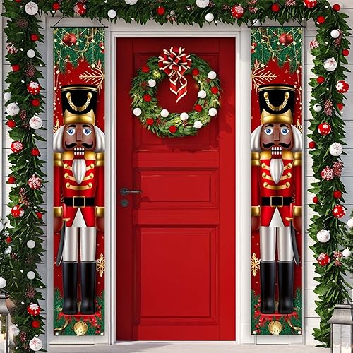 Decoraciones navideñas negras de soldados de Navidad, pancarta para puerta, porche, decoración al aire libre, Navidad, invierno, vacaciones, hogar,