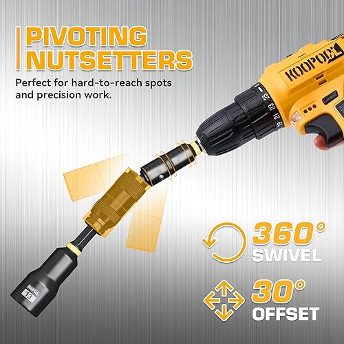 Miniatura 6 de Juego de destornilladores de tuercas magnéticas de impacto, 55 piezas, juego de destornilladores de tuerca magnética profunda, adaptadores de Gris