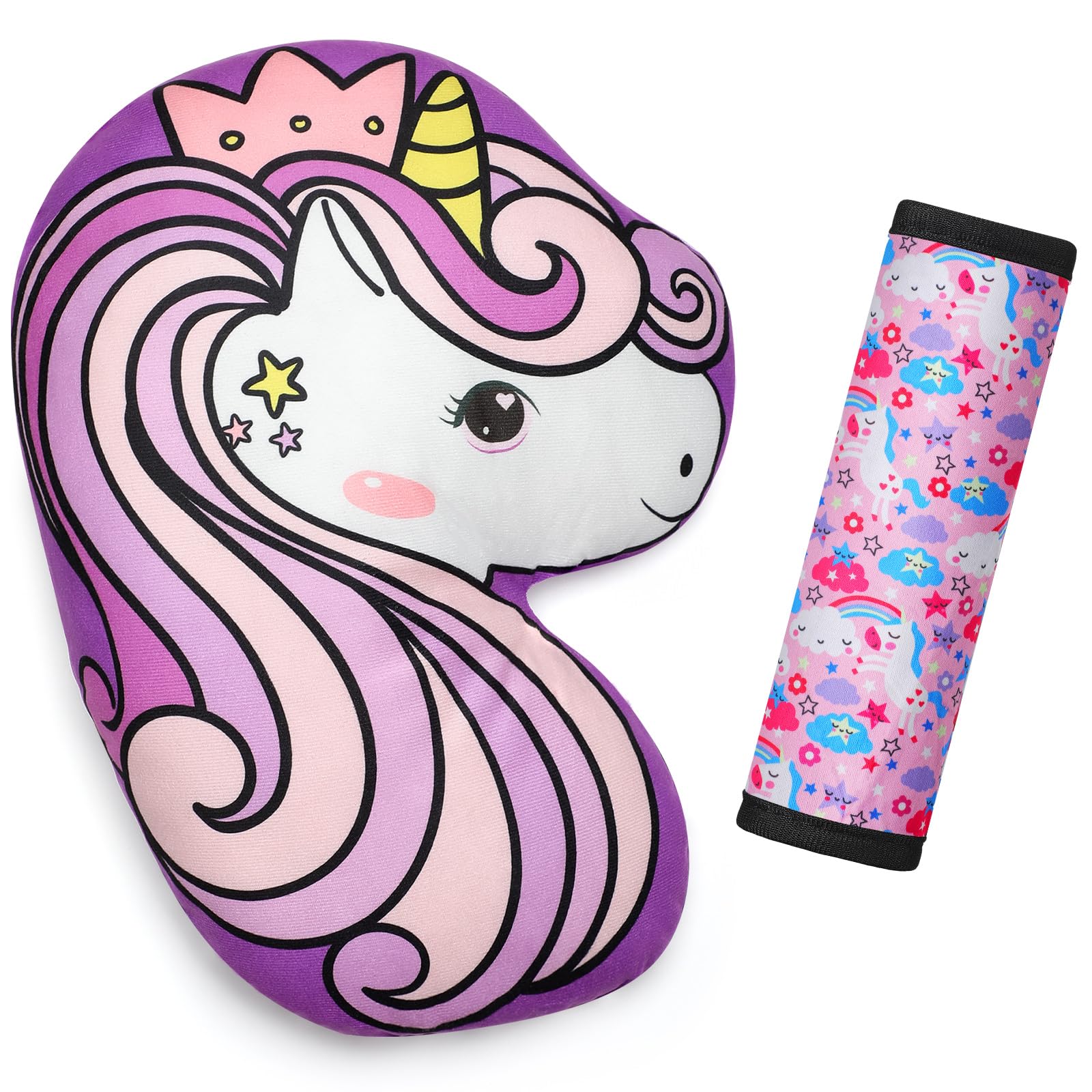 Jutom 2 Pcs Seat Belt Cushion for Children Kids Travel Seat Belt Pillow Cute Cover Soft and Comfort Car Seat Strap Belt Adjust Shoulder Pads Seat Belt for Baby Boys Girls(Cute Unicorn)
