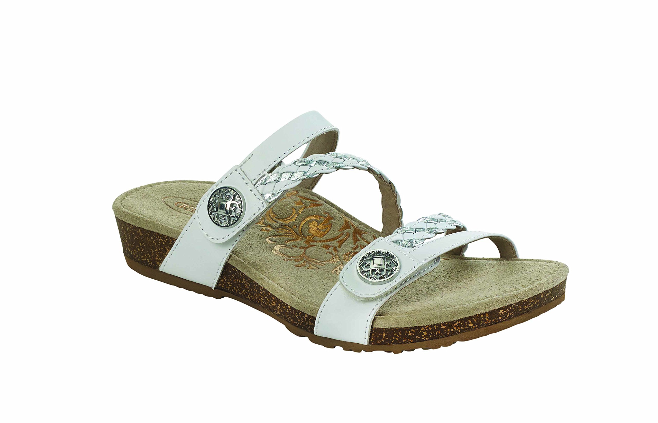 AetrexJaney Braided Orthotic Slides for Women - Adjustable Leather Foot Pain Relief Arch Support Womens Slides - Memory Foam Comfy Slide Sandals Women Footwear Summer