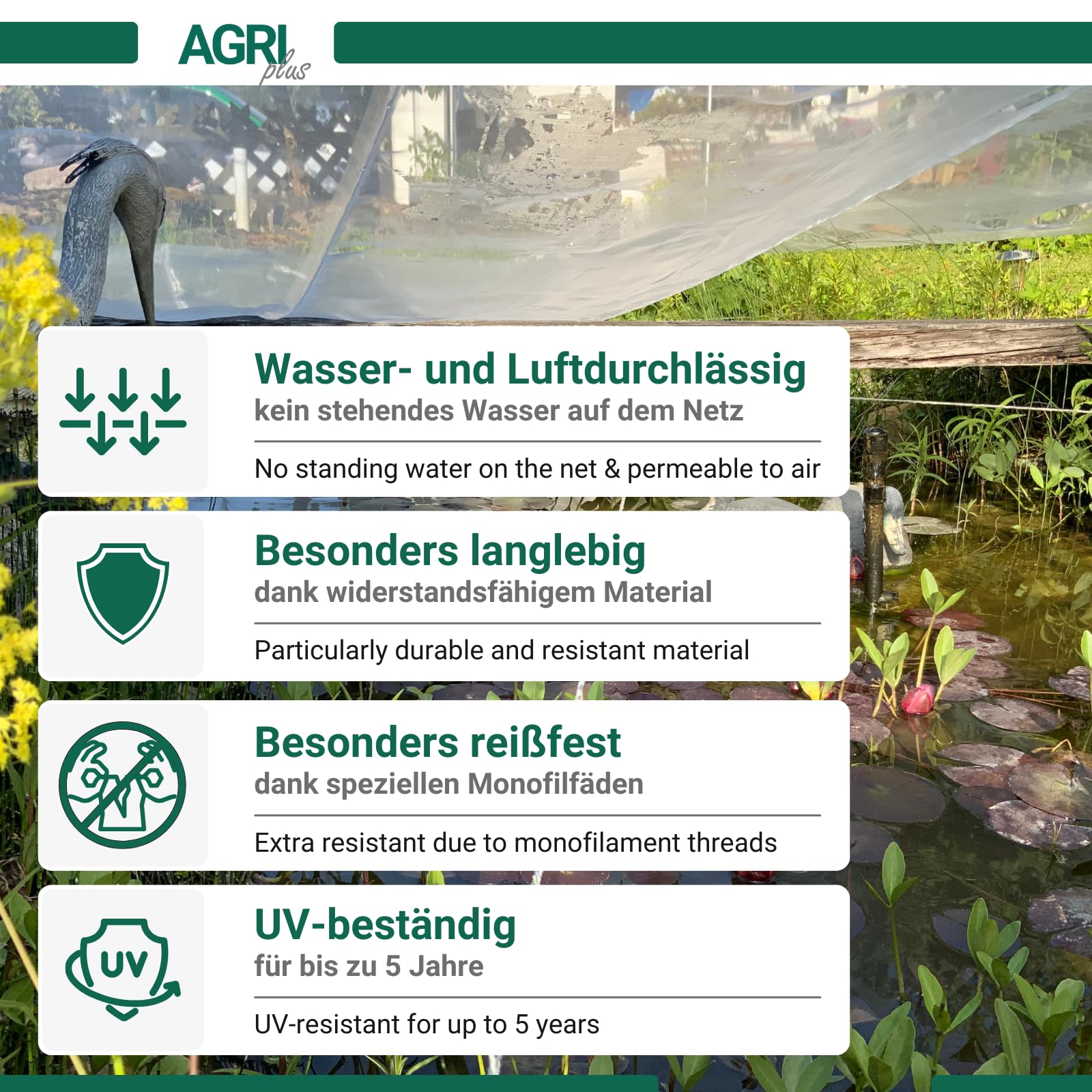 AGRI plus Universalnetz für Sandkasten, Pool & Teich | 2,5 x 3,5 m | Verschiedene Maße | Netz engmaschig 0,8 x 0,8 mm I Abdecknetz mit Ösen I Schutznetz UV-beständig & wasserdurchlässig