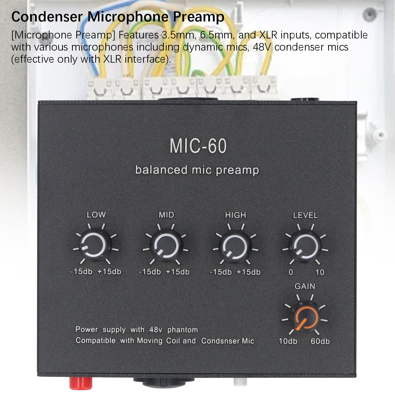 Preamplificatore Microfonico Guadagno 60dB Amplificatore Microfonico a Condensatore Dinamico DC5 12V per Spettacoli Dal Vivo in Studi Domestici