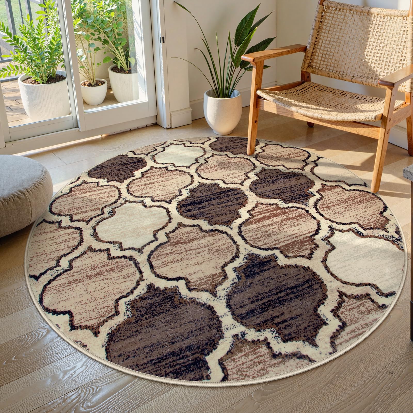Lahome Moroccan Round Rugs - 4x4 Washable Non-Slip Small Round Area Rug Throw Soft Circle Rugs for Bedroom, Modern Print Indoor Round Carpet for