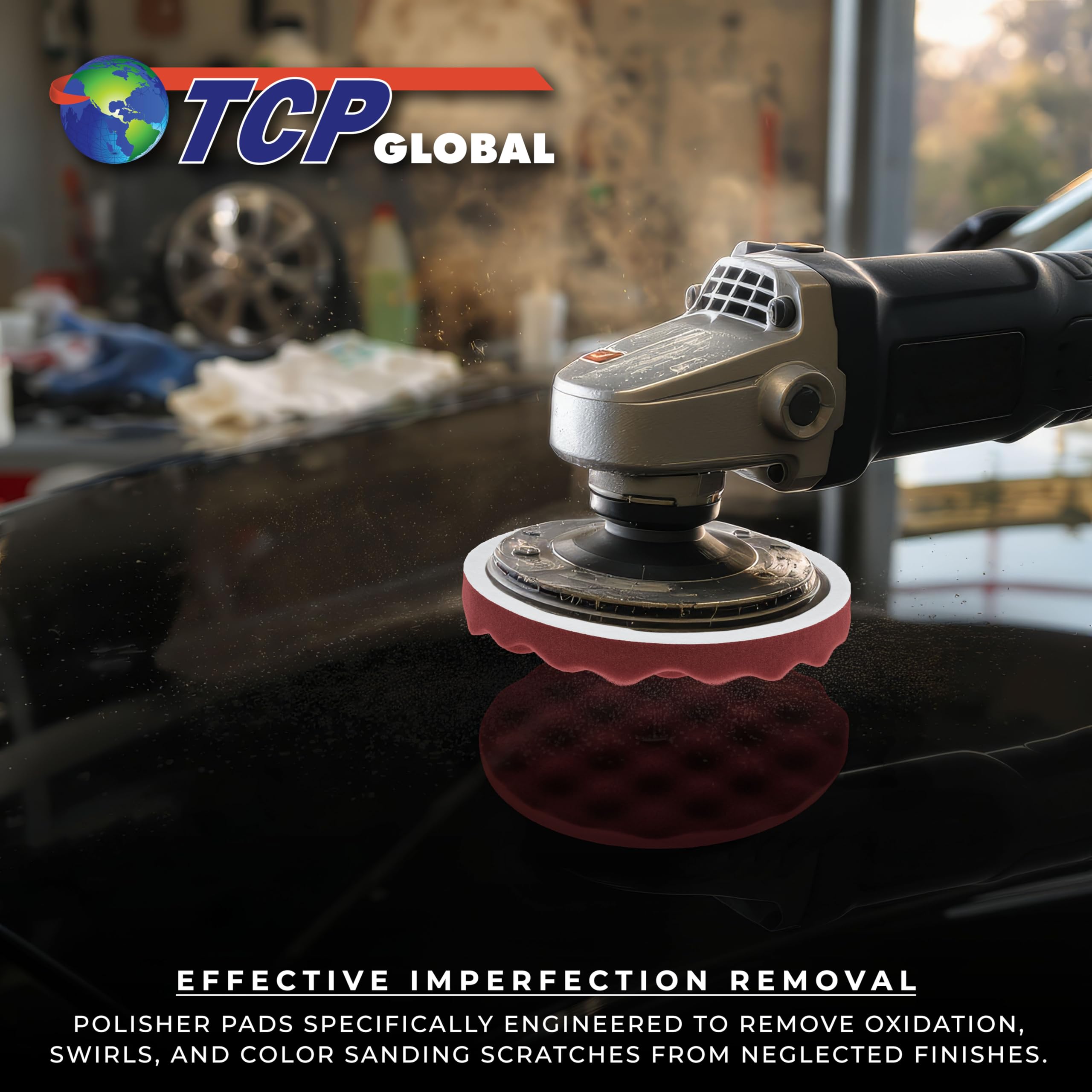 8 Red Waffle Foam Buffing Pad Extra Coarse Cutting Buffing Hook & Loop Grip Polish Car by TCP Global