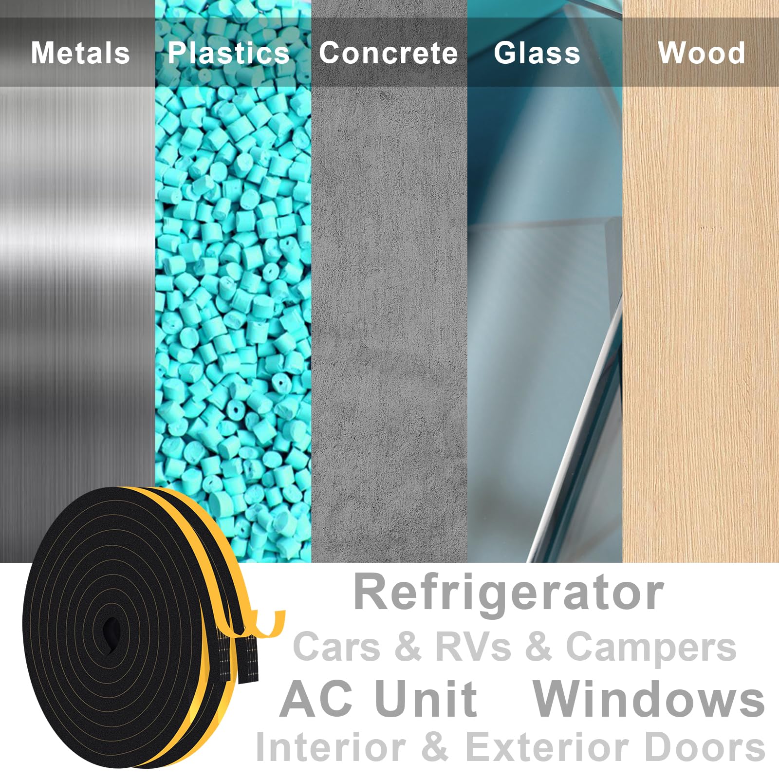 Nastro Schiuma Autoadesivo YIMIKI - Isolante Per Porte E Finestre, Paraspifferi 12mm X 10mm, 4 Metri - Foto 3