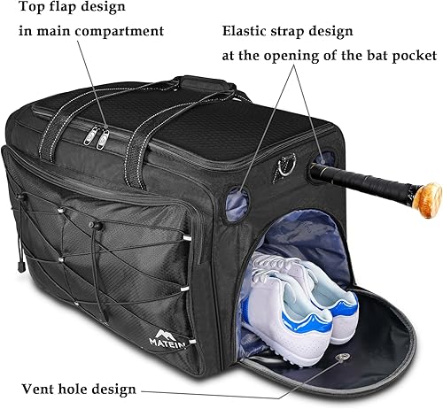 Miniatura 3 de MATEIN Bolsa de béisbol, bolsa de equipo de béisbol extragrande para equipo de béisbol, con compartimento ventilado para zapatos, bolsa de softbol
