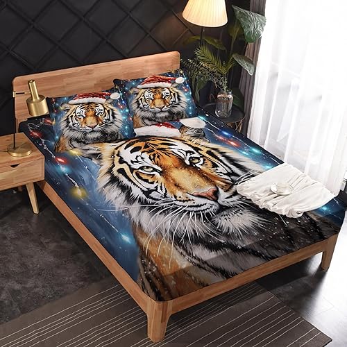 Miniatura 2 de Tiger Sheets - Juego de sábanas tamaño Queen, sábanas de animales de Navidad, microfibra suave, bolsillo profundo, sábanas y fundas de almohada