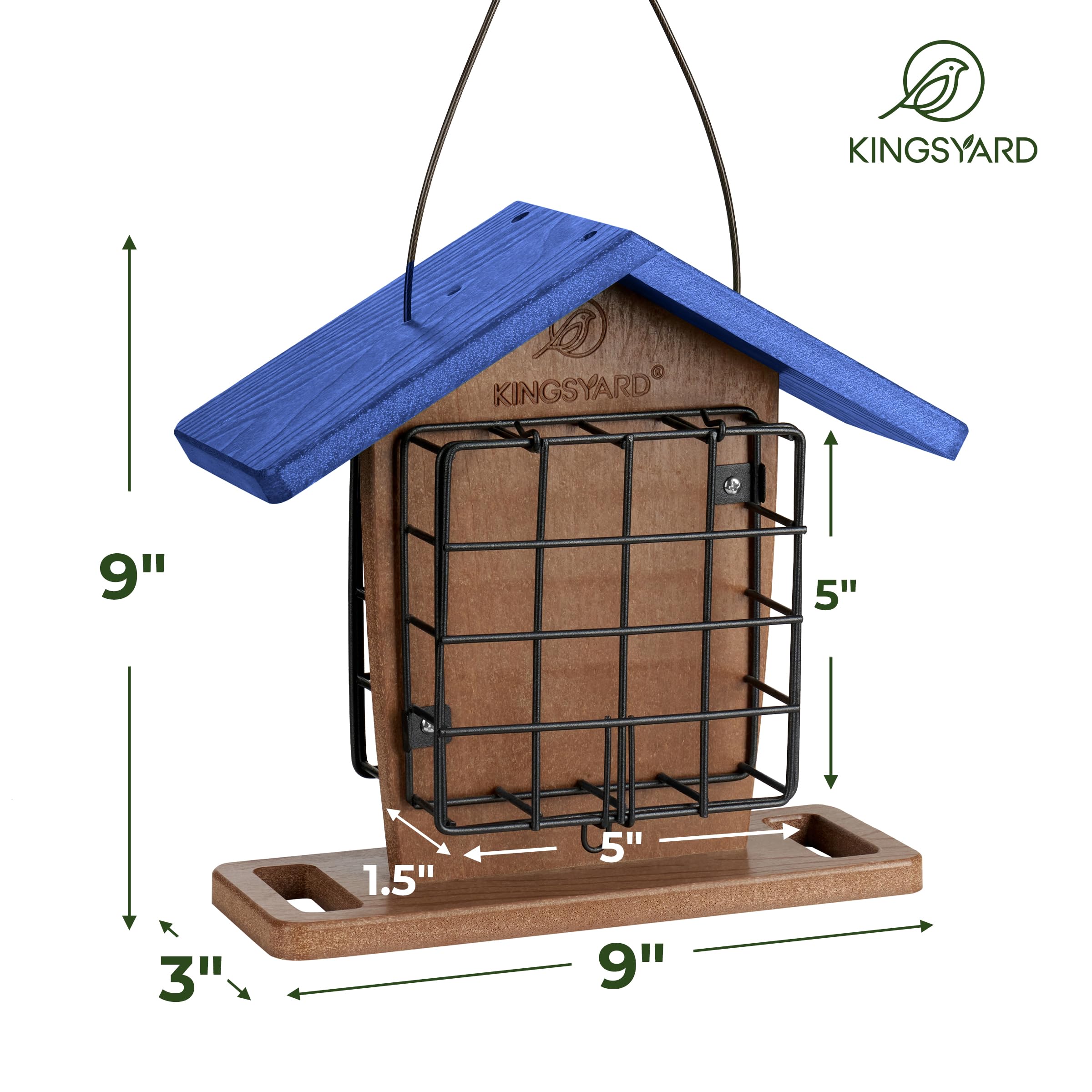 Kingsyard Comederos de plástico reciclado para pájaros para colgar al aire libre, comedero de sebo de alta calidad con jaula doble para tartas de sebo, duradero y resistente a la intemperie, ideal