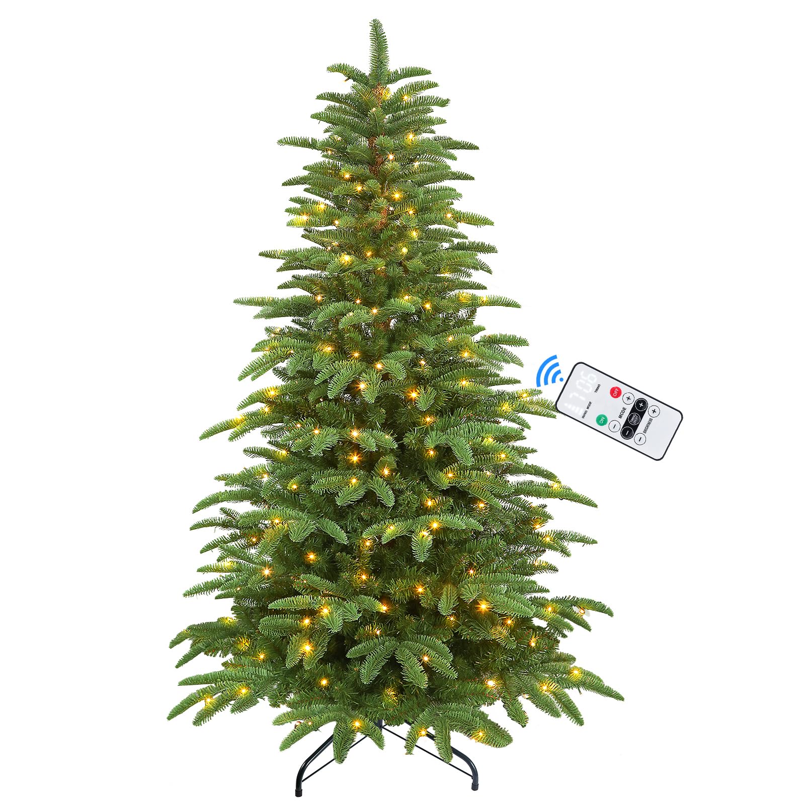 Photo 1 of Alupssuc 7.5ft Prelit Premium Artificial Hinged Christmas Tree, Warm White & Multi-Color Lights with Remote Control, 1120 PE & PVC Branch Tips and Foldable Metal Stand for Xmas Decoration, 7.5 FT 7.5ft / pe+pvc layer tree