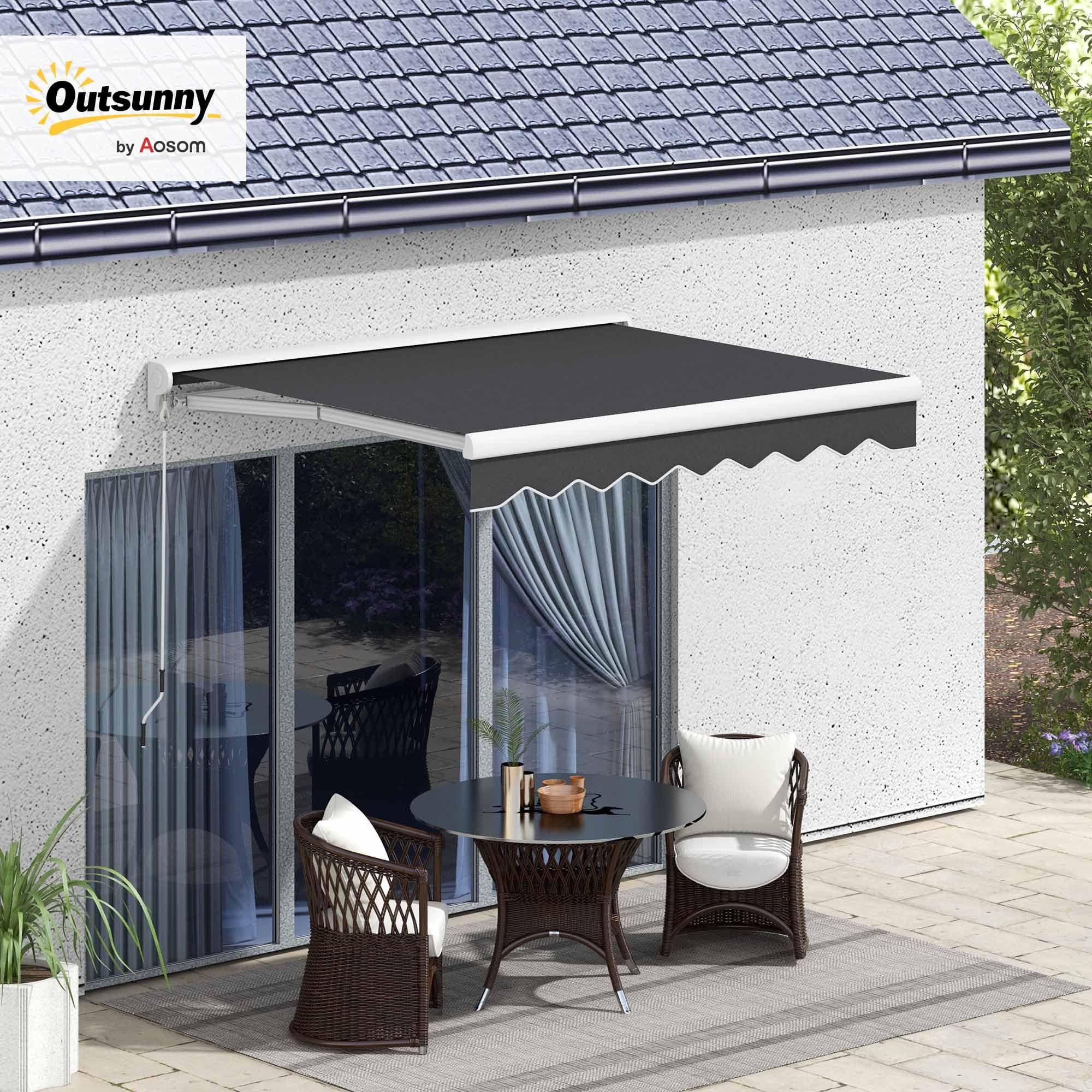 Outsunny Toldo Eléctrico Retráctil y Manual Exterior Terraza 2,5x2 m Gris | con Mando a Distancia, Enrollable con Manivela, Marco de Aluminio, para Jardín Puerta Ventana