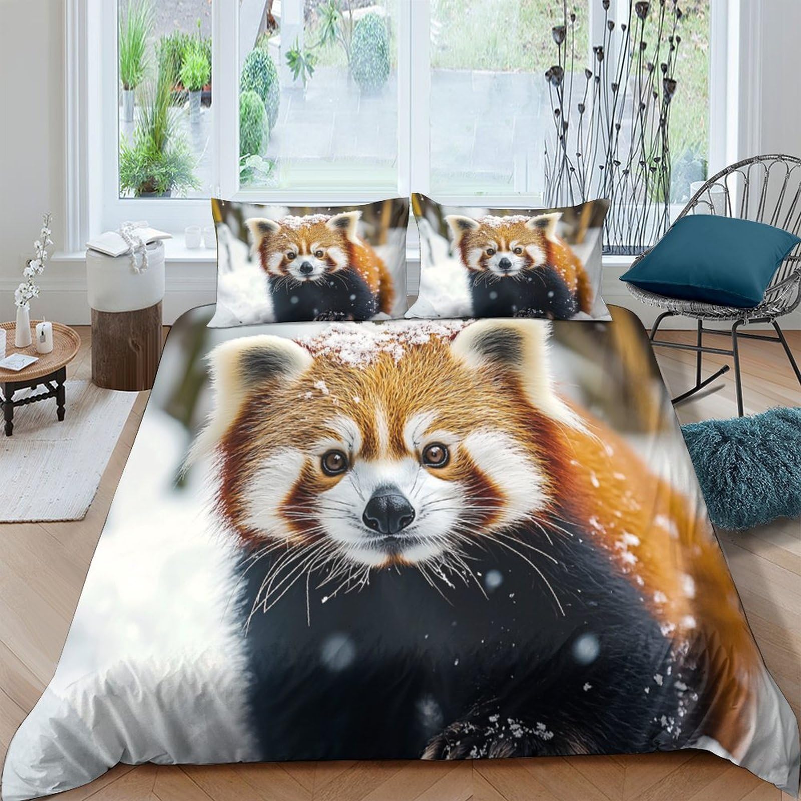 Ctjqhvkz Style-8 3D Printed Red Panda Fitted Sheet Microfiber Soft Snow Forest Bed Cover For Bedroom Guest Room Decor Protection Single（135X200cm）