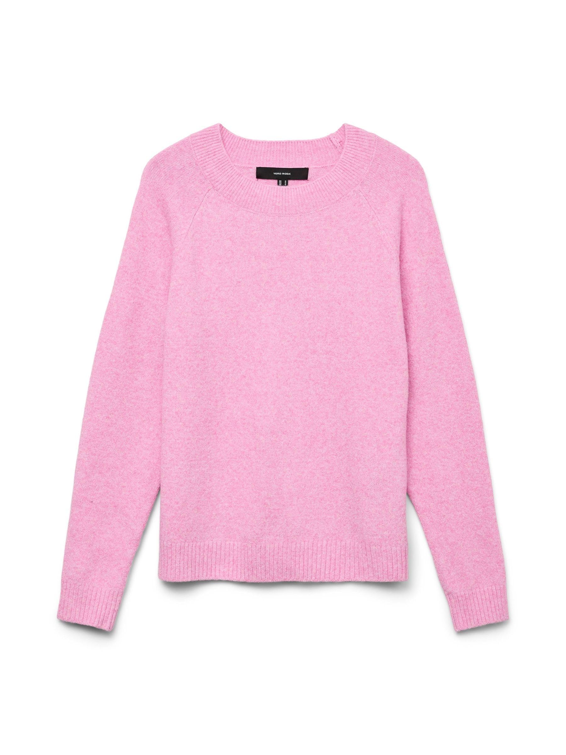 VERO MODA Women's Vmdoffy LS O-Neck Blouse Ga Noos Sweater, Fuchsia Pink/Detail: Melange, S