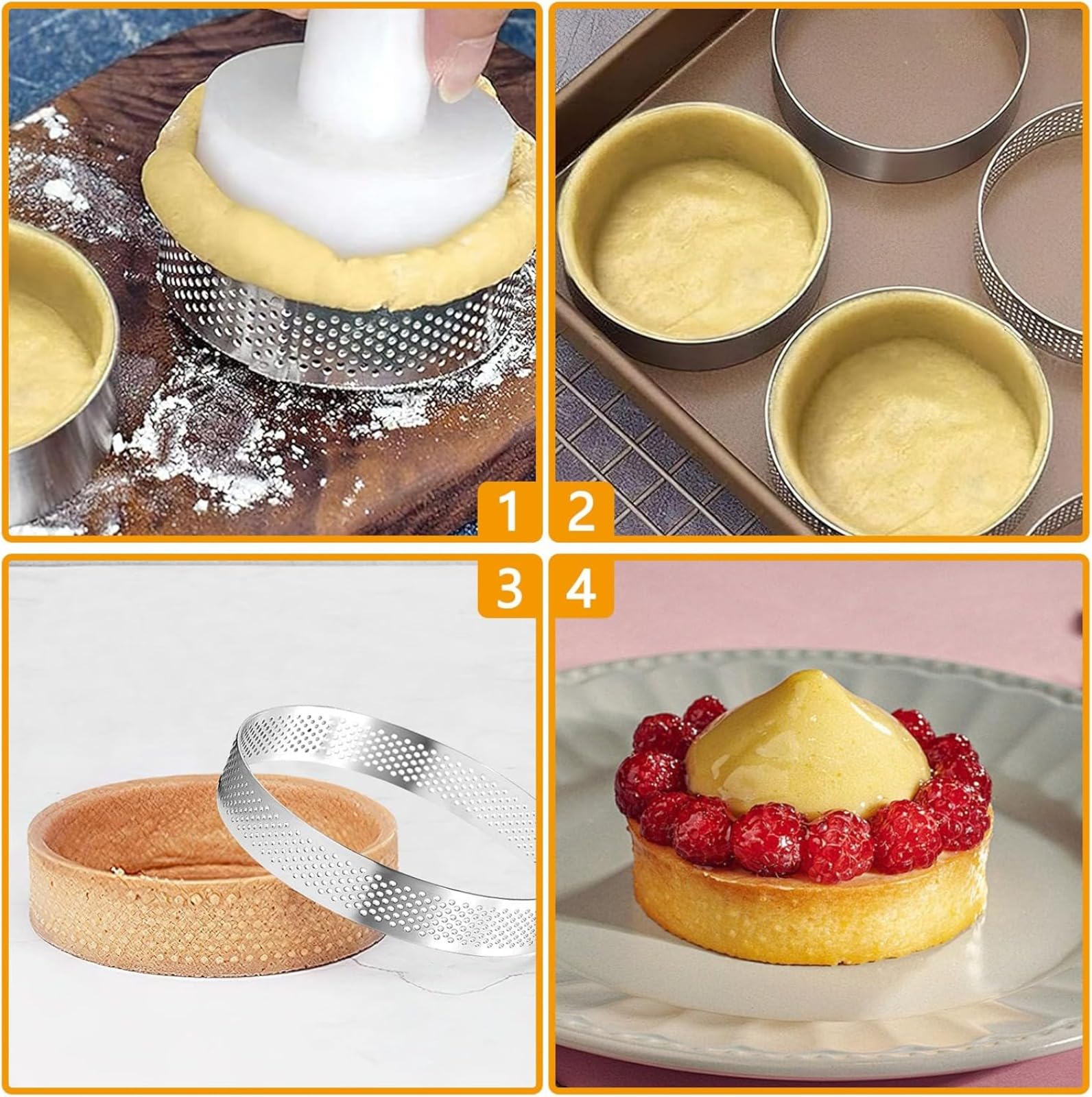 Lot de 10 anneaux à tarte perforés en acier inoxydable 304 anti-adhésif pour pâtisserie, dessert, petites croûtes de tartelettes aux fruits