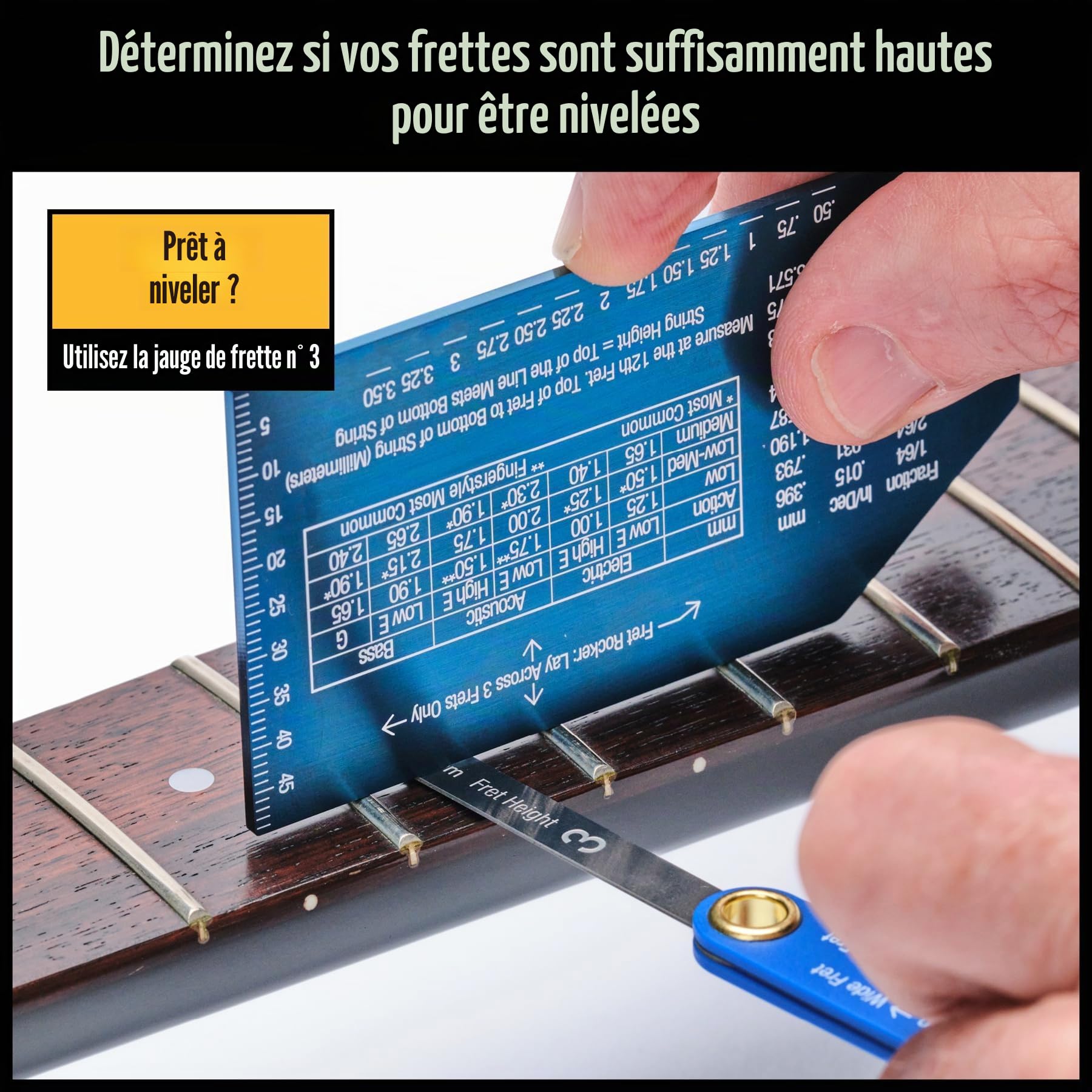 Jauge de frette de précision, 4 touches pour évaluer la frette