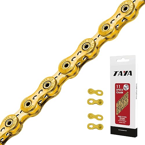 Miniatura 1 de TAYA ONZE-111 (UL) Cadena ligera de bicicleta de 11 velocidades, 120 eslabones, Ti-Gold, duradera y suave cambio, para grava y carreras