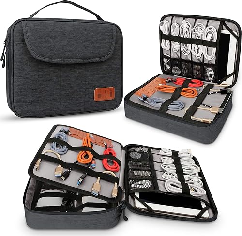 Miniatura 1 de HOLIMET Bolsa organizadora de cables, bolsa de accesorios electrónicos, doble capa para viajes, bolsa organizadora de almacenamiento de cables