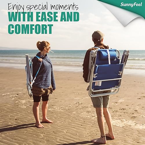 Miniatura 5 de SUNNYFEEL Silla de playa baja extra ancha de 28 pulgadas, paquete de 2 unidades, 5 posiciones, sillas de camping plegables portátiles de gran tamaño