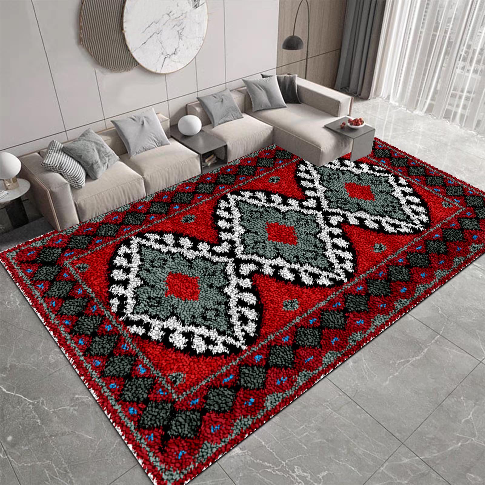 Groß Knüpfteppich Zum Selber Knüpfen-Sets 90 x 120 cm Vorgedrucktes Muster Leinwand Teppich Stickerei Handwerk Für Erwachsene Handarbeiten diy Teppich Handarbeit Selbst Knüpfen Set,Latch Hook Rug