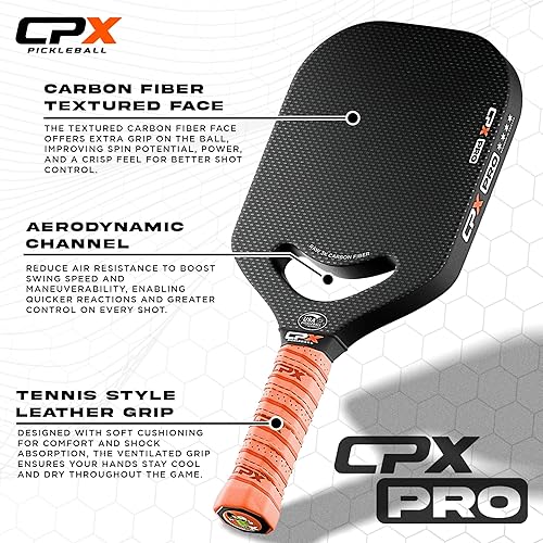 Miniatura 9 de CPX Pro - Paleta de pickleball de fibra de carbono, grado profesional, acabado mate, núcleo de panal de abeja de 0.79 pulgadas, agarre estilo tenis,