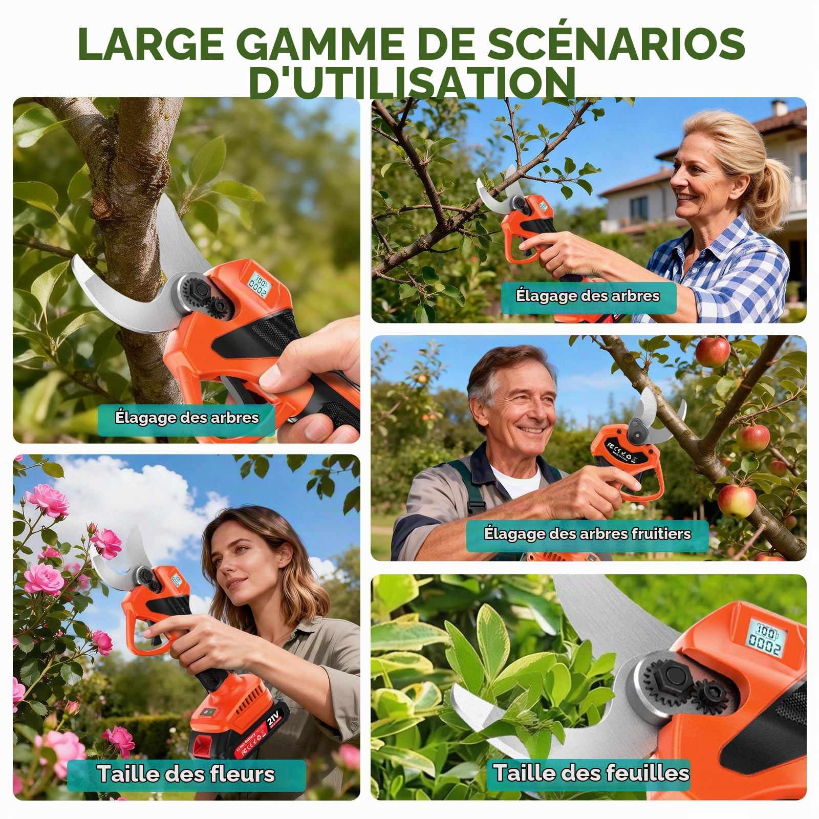 Secateur Electrique Sans Fil,Léger & Portable Secateur à Batterie,Max 33 mm