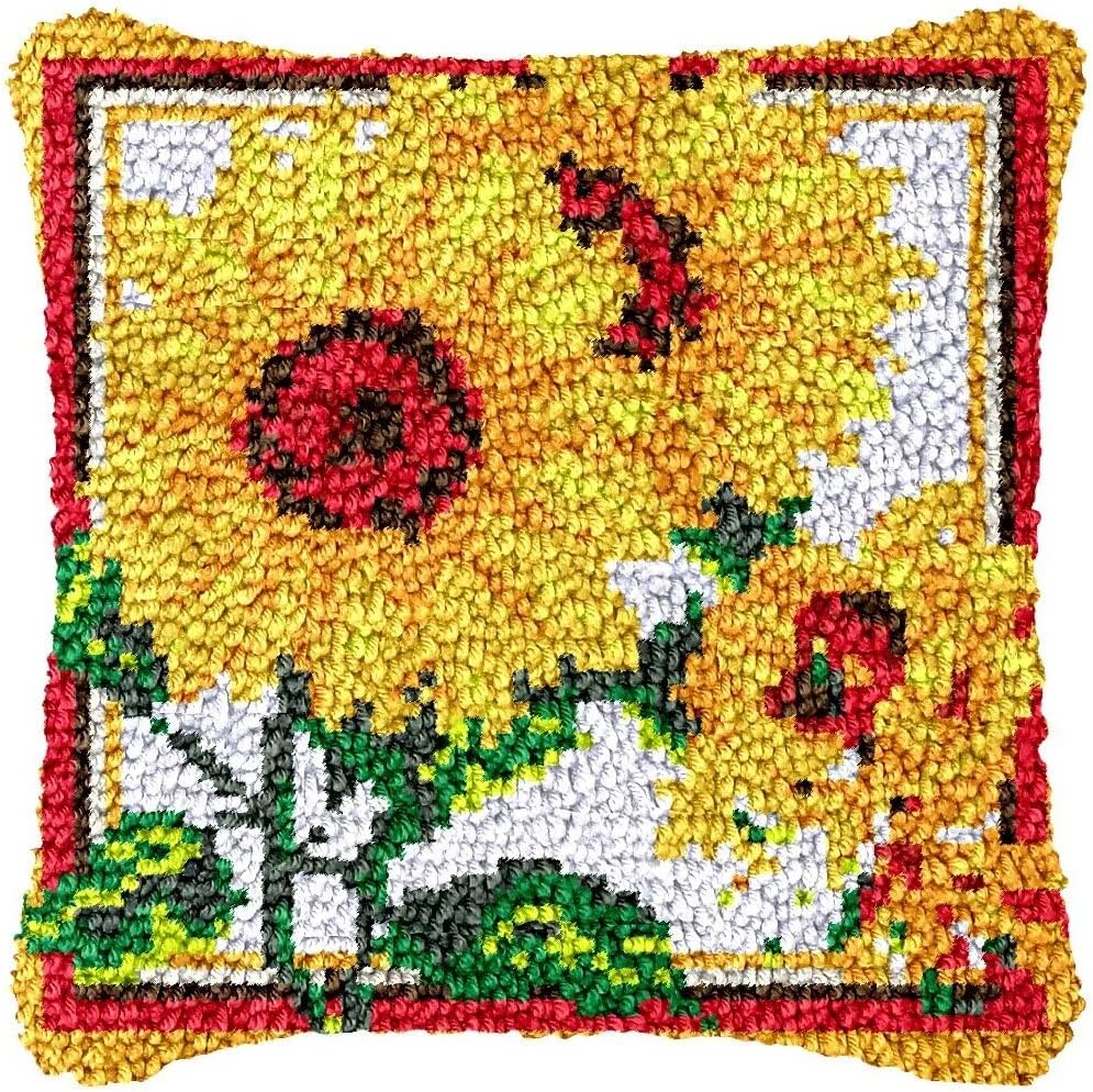 bositigo Latch Hook Kits for DIY Throw Pillow Cover, Colorful Handmade Pillow Case for Home Decoration, Festival Gift 17x17inch (Flower-BZ325)