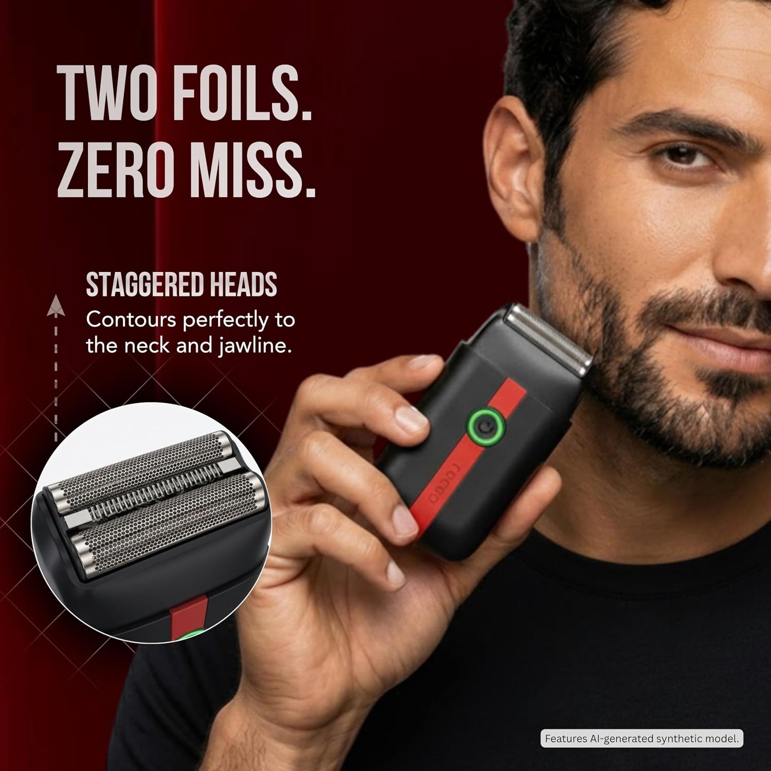 COCCO Veloce Lite Foil Shaver for Men, Electric Razor for Face, 7000 RPM High-Speed Motor, Ultra-Light Cordless Shaver, USB-C Fast Charge, Close Shave Electric Shaver for Bald & Beard (Red & Black)