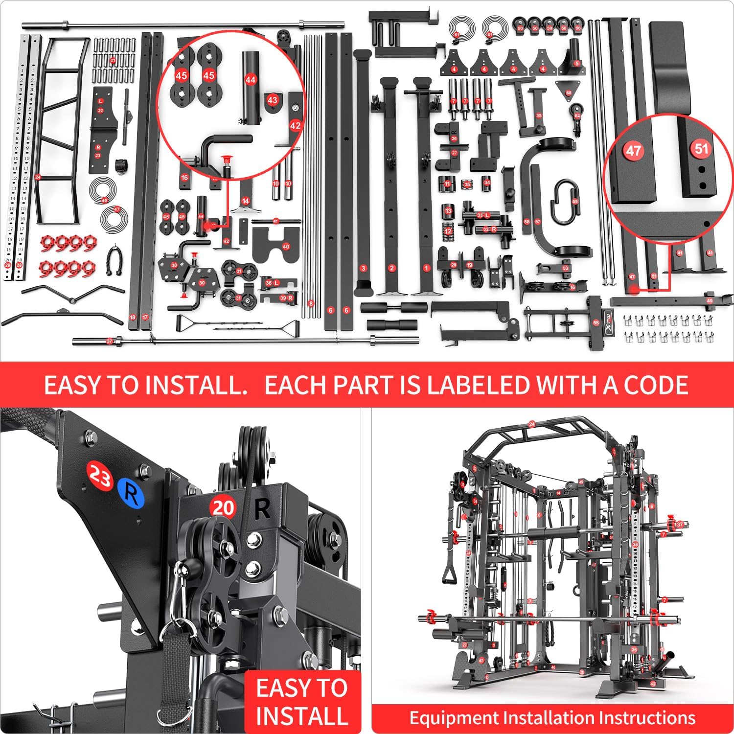 XGSW XINGESIWR XGSW Multi-Purpose Squat Rack – Smith Machine with Cable Crossover System - Image 7