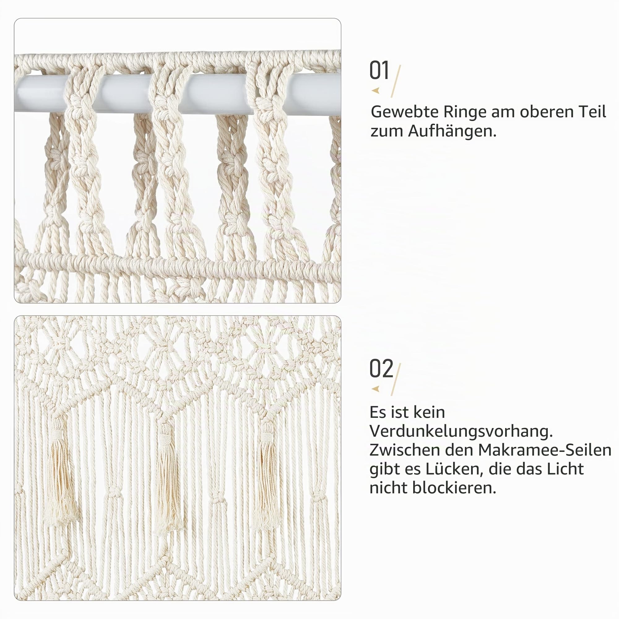 Mkono Makramee Vorhang Wandbehang Große Handgemachte Gewebte Tapisserie Fenstervorhänge Boho Türvorhang für Hochzeitsdekoration, Deko Wohnzimmer Kinderzimmer Elfenbein 132 x 180cm