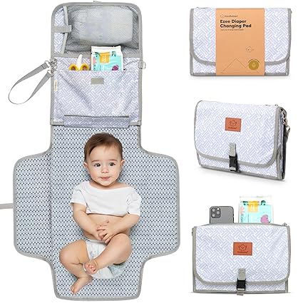 Baby Diaper Changing Pad - Portable Waterproof Diaper Changing Mat - Folding Diaper Changing Station - Travel Diaper Change Pads - Changing Clutch - Detachable Stroller Hooks - Baby Gift (Gray Mod)