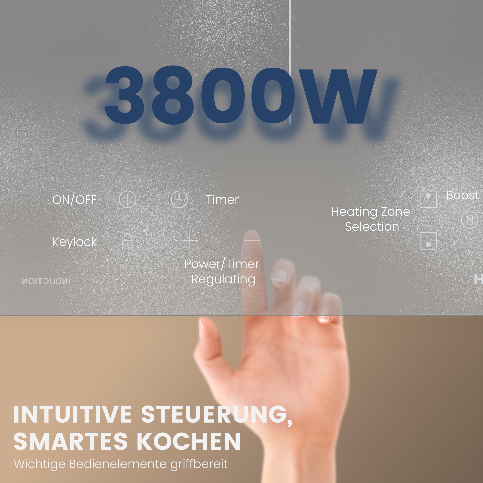 Induktionskochfeld 2 Platten Einbau mit Kratzfeste Glaskeramik | Induktionskochplatte mit VDE-Stecker & Ceranfeldschaber, 3800W Boost, Touch-Control, 2 Jahre Garantie, 9 Leistungsstufen