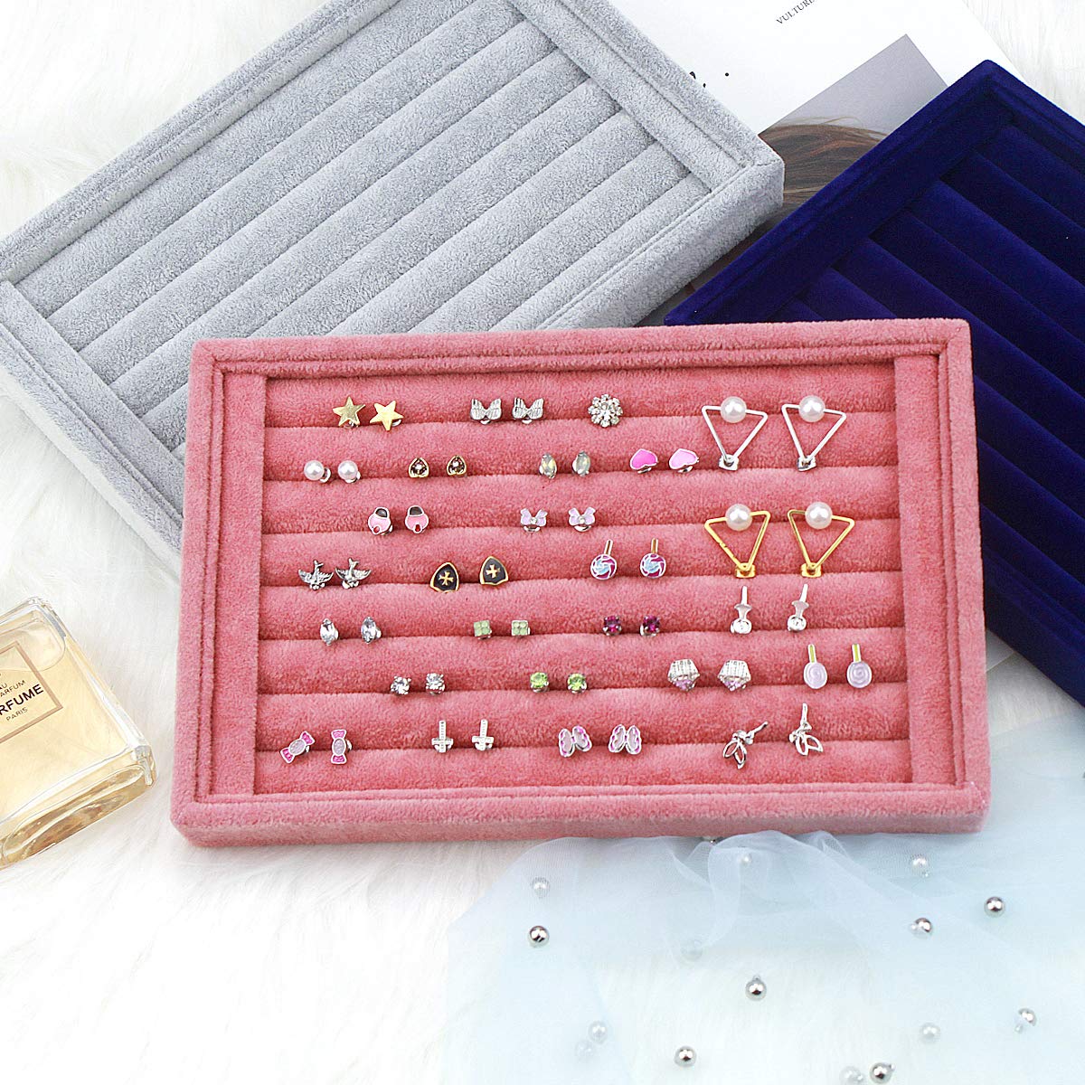 Portagioie 7 Scomparti In Velluto - Organizzatore Per Orecchini E Anelli - Foto 7