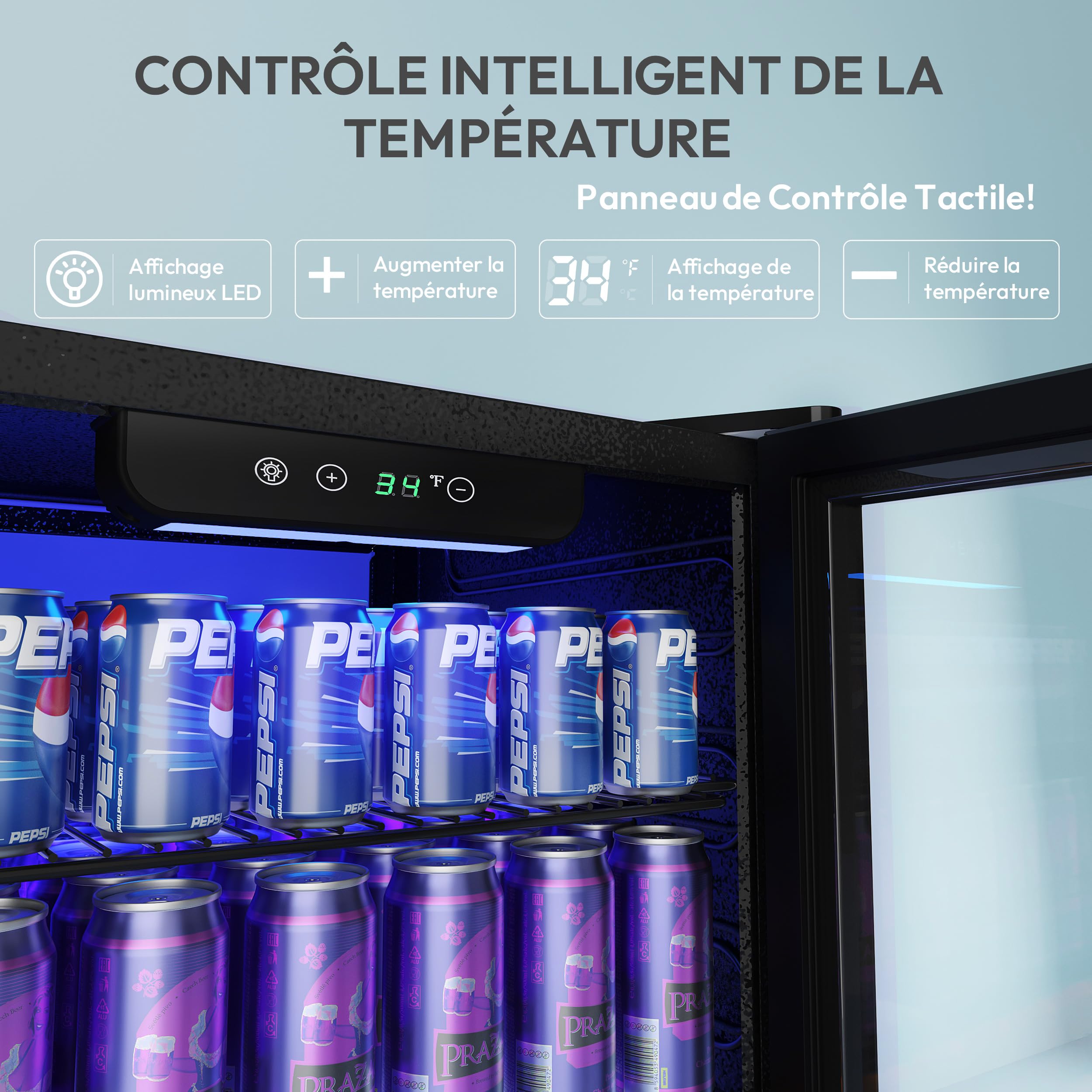 EUHOMY Réfrigérateur à Boissons 90 L Avec Porte Vitrée, Mini Frigo Pour 126 Canettes, Mini Réfrigérateur Avec étagères Réglables, Idéal Comme Cave à Vin, Mini Réfrigérateur Pour Bureau ou Bar Noir