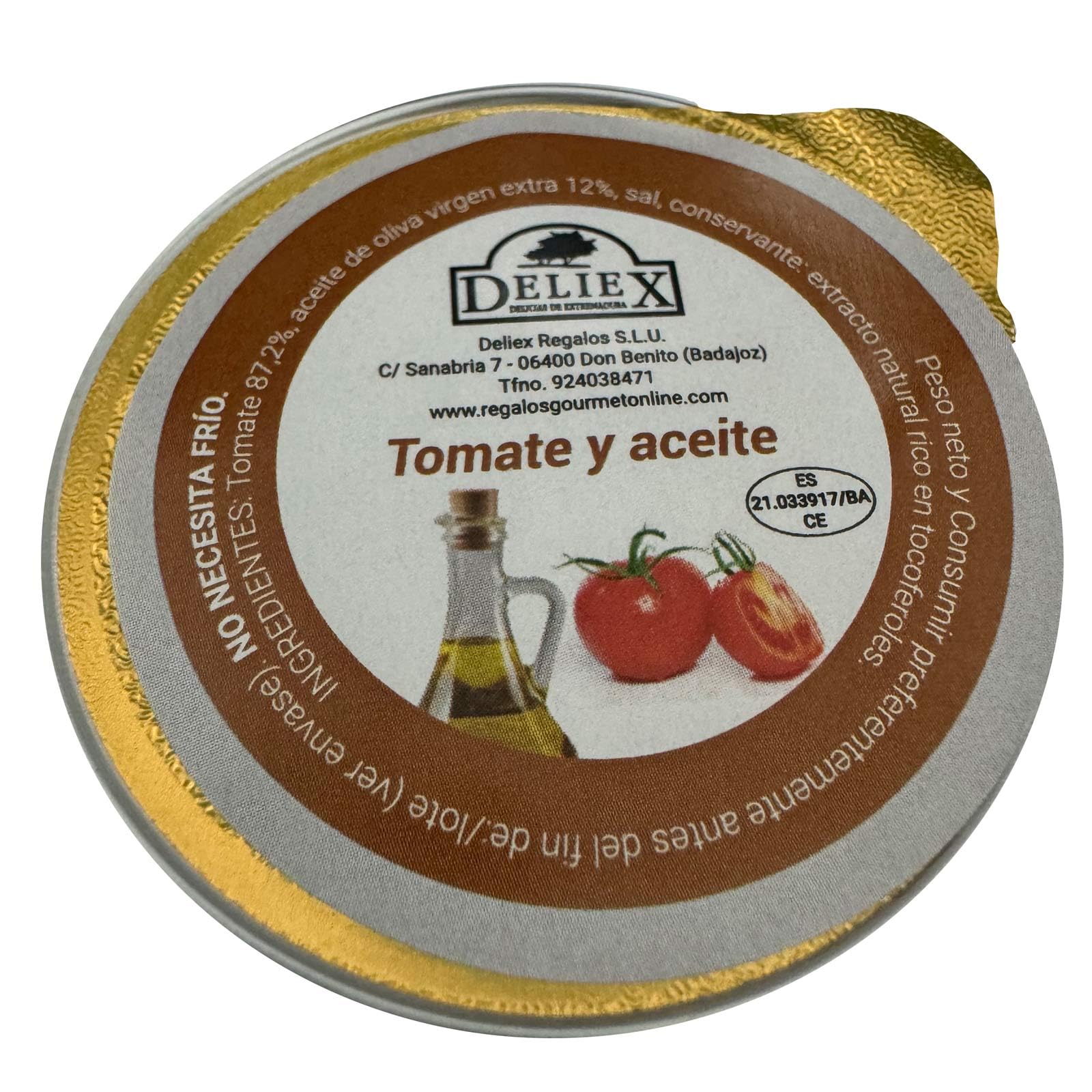 Deliex - Monodosis de tomate y aceite 45 unidades x 25 gr, Desayuno tradicional Extremeño en pequeñas latas de aceite de oliva virgen extra y tomate triturado