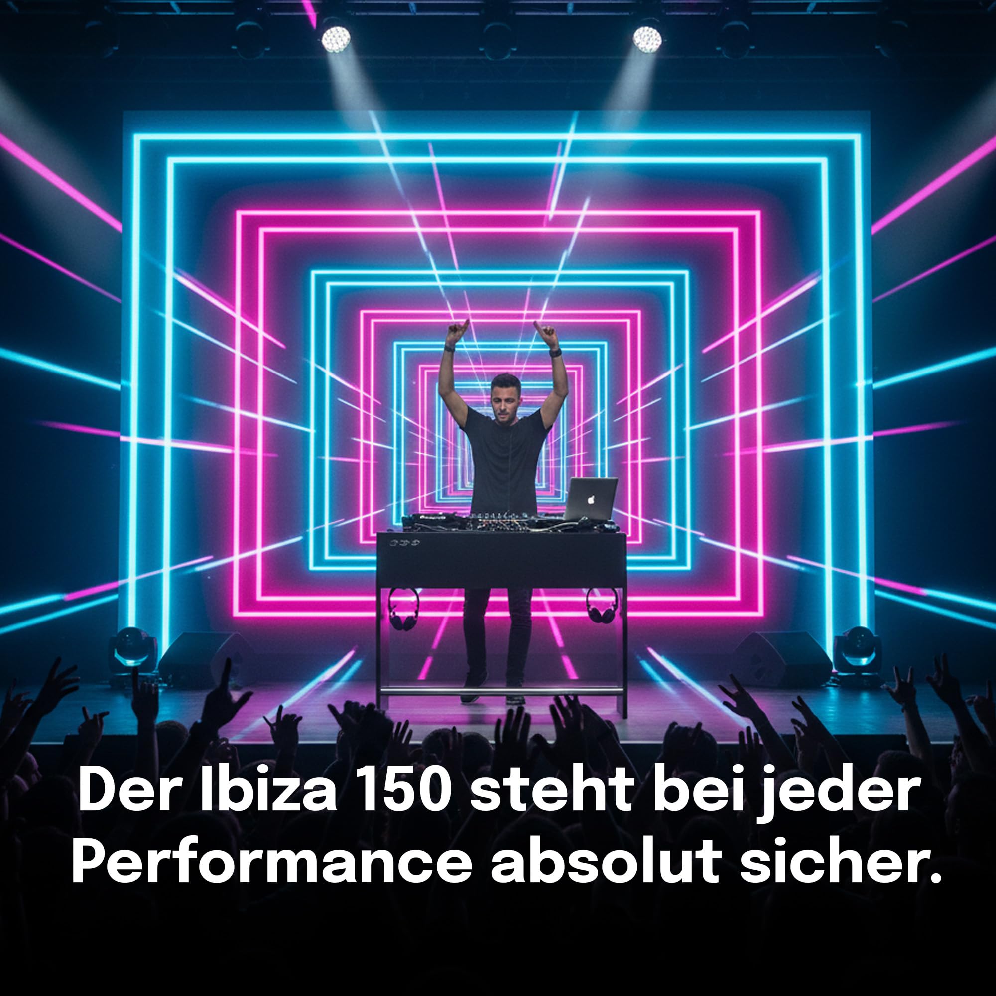 Zomo Deck Stand Ibiza 150 - DJ Tisch 153 x 50,6 x 96 cm - Schwarz - MDF Holz - 46,1 kg - für 2 Decks und einen Mixer bis 19 Zoll