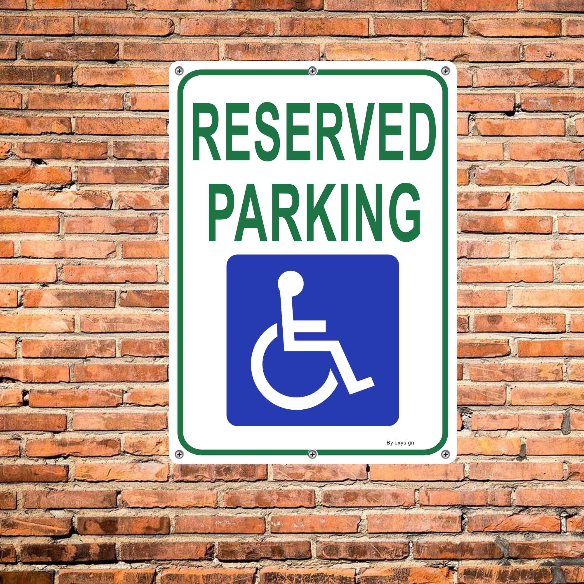 Señal de estacionamiento reservado, letrero de estacionamiento para discapacitados, con imagen de señal de silla de ruedas, 14 x 10 x 0.04 pulgadas, letrero reflectante de aluminio libre de óxido,