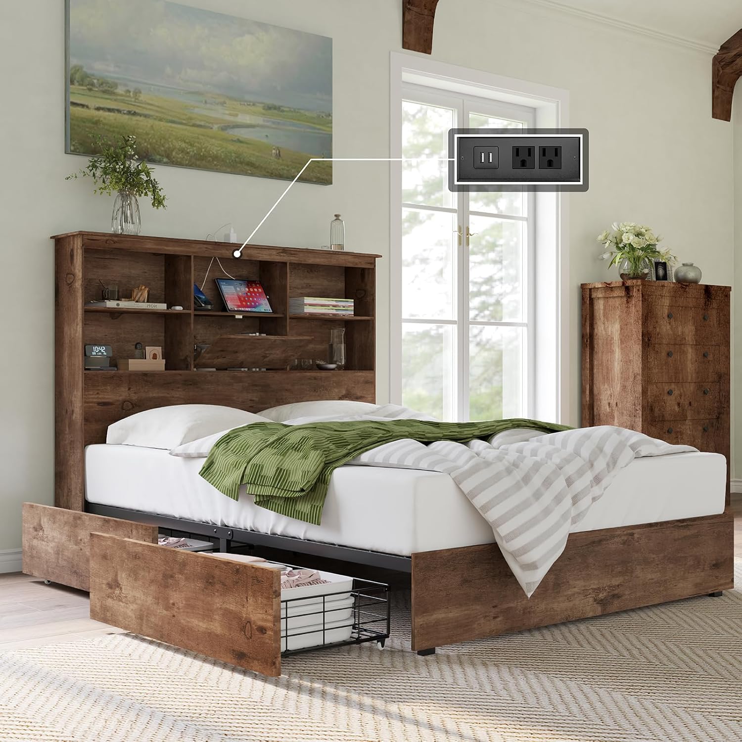 AMERLIFE Full Size Bed Frame Wooden Platform Bed with 51.2
