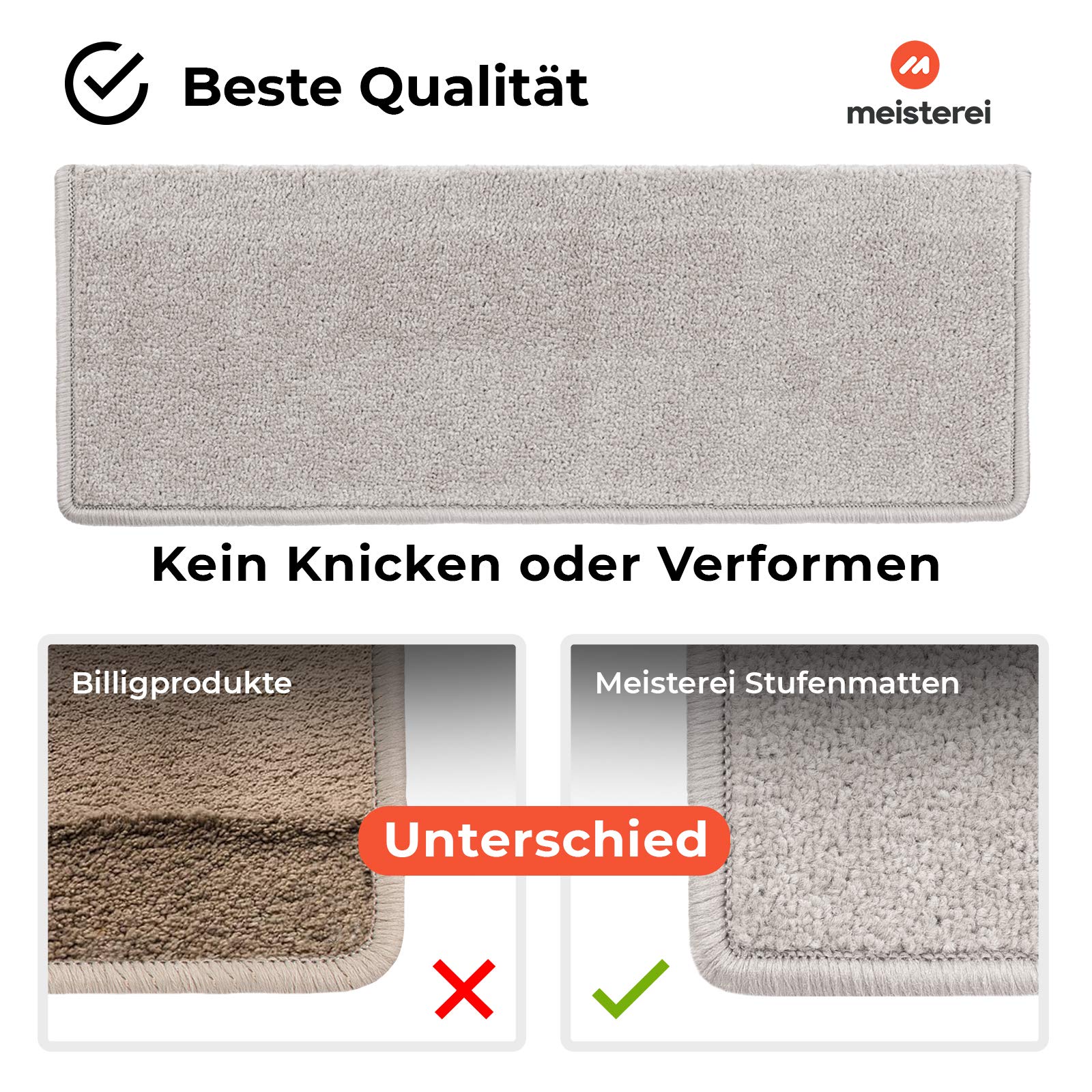 casa pura 1 Stück Treppenstufen Matten, Stufenmatte innen für Treppe, Dynasty Velours Treppenteppich selbstklebend, Teppich für Treppenstufen (rechteckig, Silbergrau)