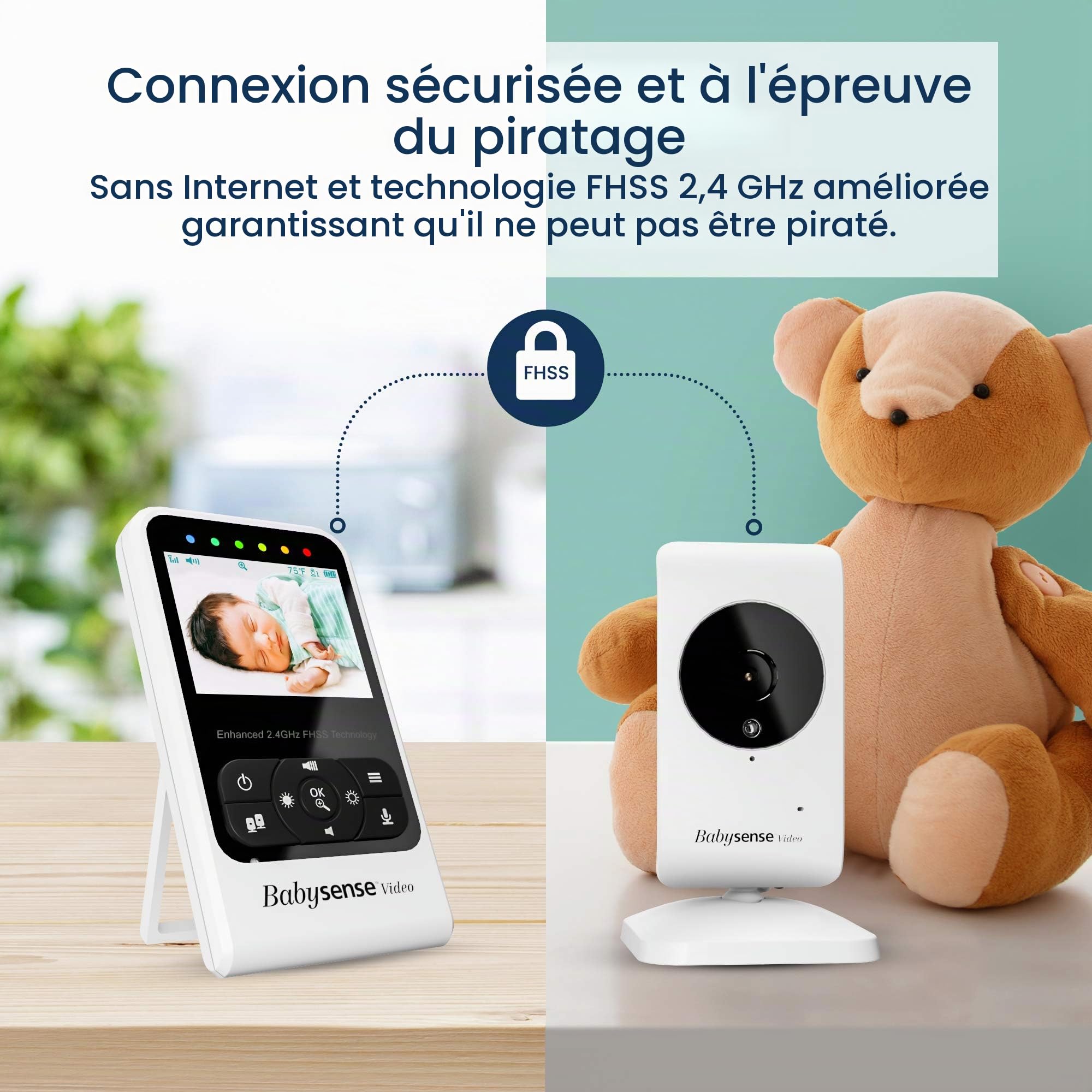 Babysense Moniteur Vidéo pour Bébé, Babyphone avec Deux Caméras et Audio, Température des Locaux, Vision Nocturne, Communication Bidirectionnelle, Berceuses et Fonction de Bruit Blanc, Modèle V24R_2